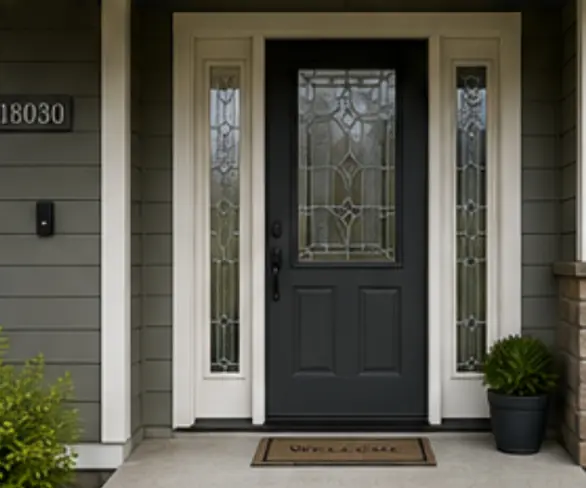 New fiberglass front door after installation