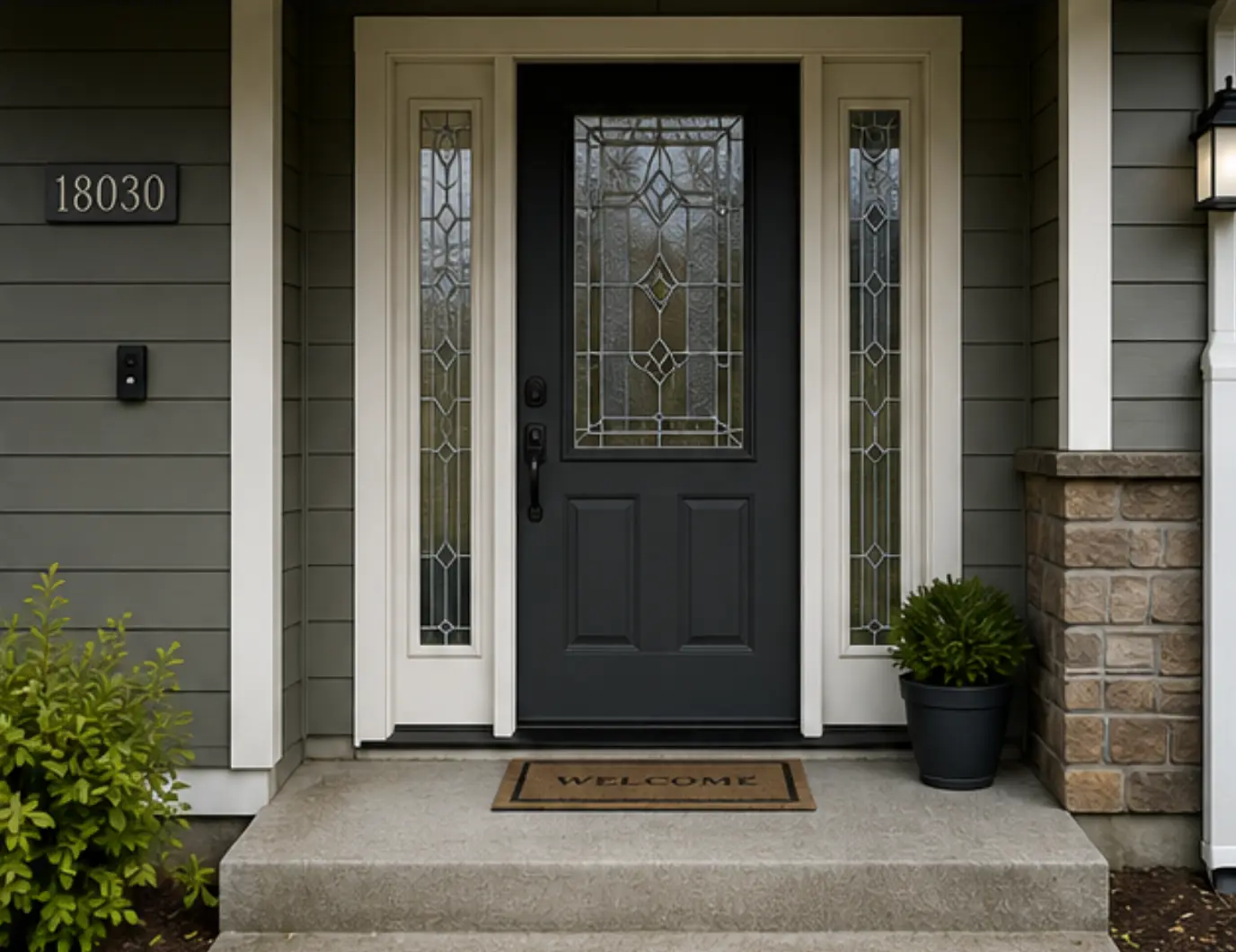 Completed fiberglass front door replacement in Bothell, Washington