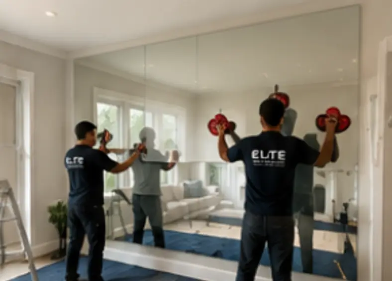 Custom wall mirror during installation