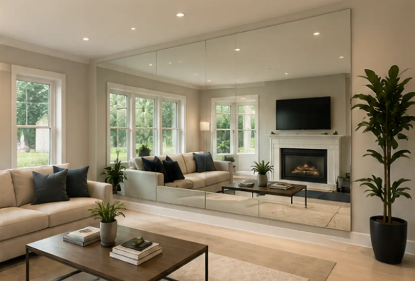 Completed custom wall mirror installation in Kirkland, Washington
