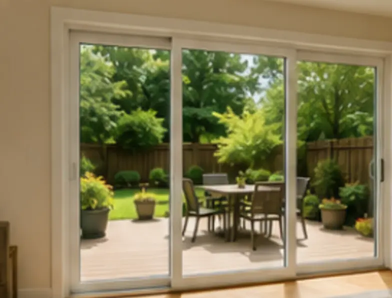 New white sliding patio door after installation